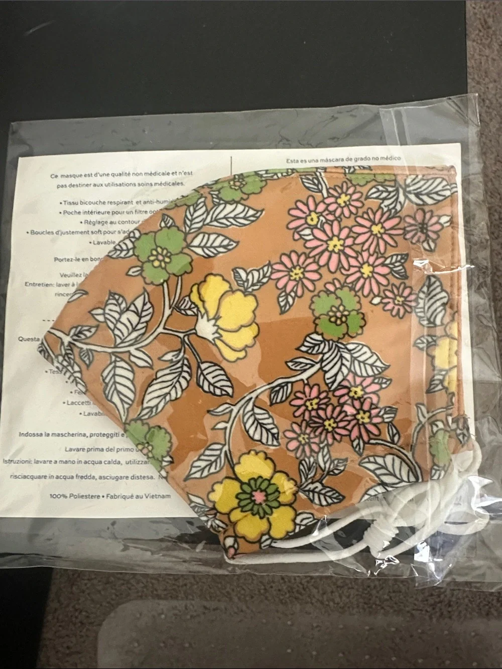 Tory Burch Floral Face Mask - Orange, Yellow, Pink, Green
